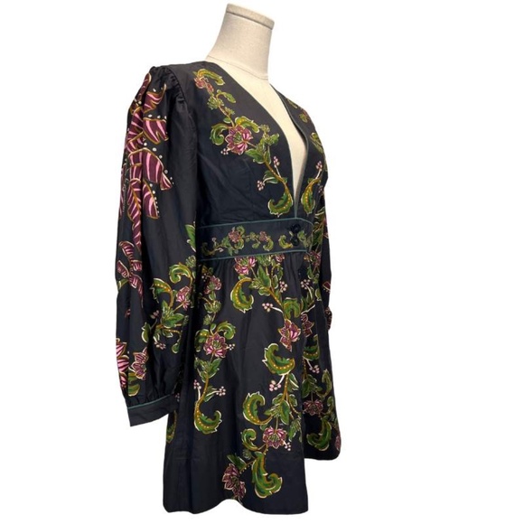NWT Small FARM Rio Black Ravenala Puff Sleeve Mini Dress - Picture 4 of 15